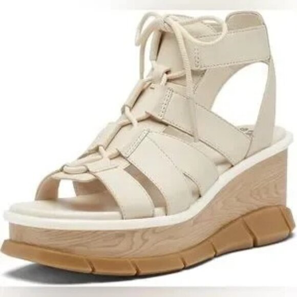 SOREL Joanie III Lace Wedge Sandals – Chalk Leather – Size 6.5 - Picture 2 of 7